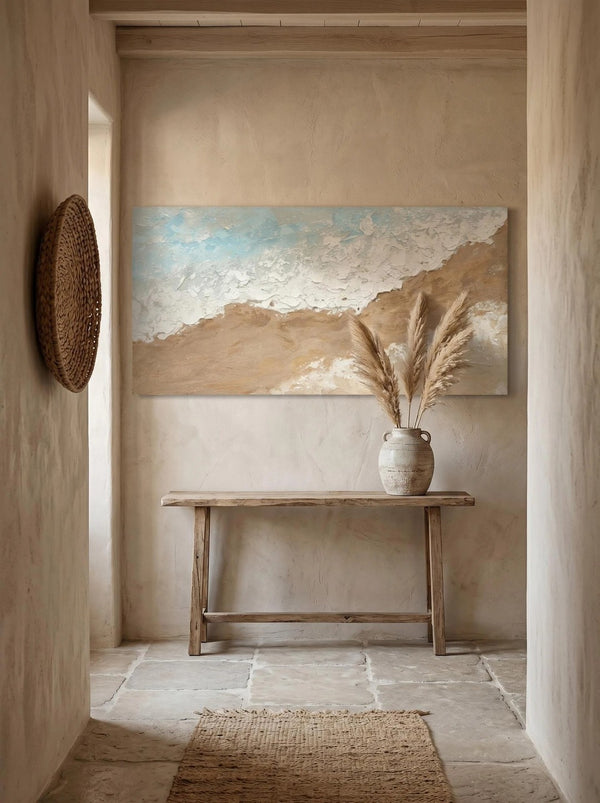 English Elm 24X48 Impasto Ocean Wave Canvas Handcrafted Coastal Art for Living Room Walls W3374P517958