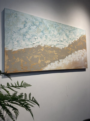 English Elm 24X48 Impasto Ocean Wave Canvas Handcrafted Coastal Art for Living Room Walls W3374P517958