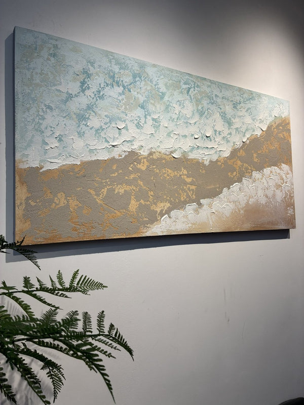 English Elm 24X48 Impasto Ocean Wave Canvas Handcrafted Coastal Art for Living Room Walls W3374P517958