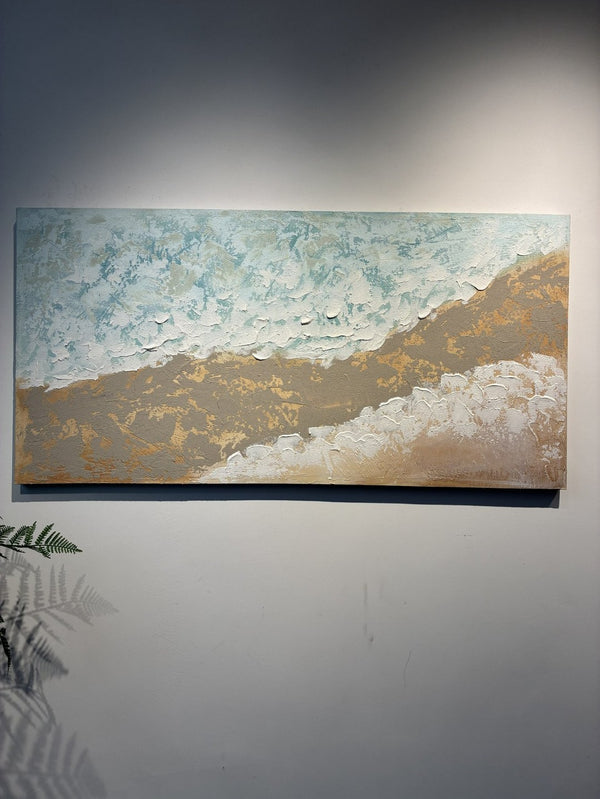 English Elm 24X48 Impasto Ocean Wave Canvas Handcrafted Coastal Art for Living Room Walls W3374P517958