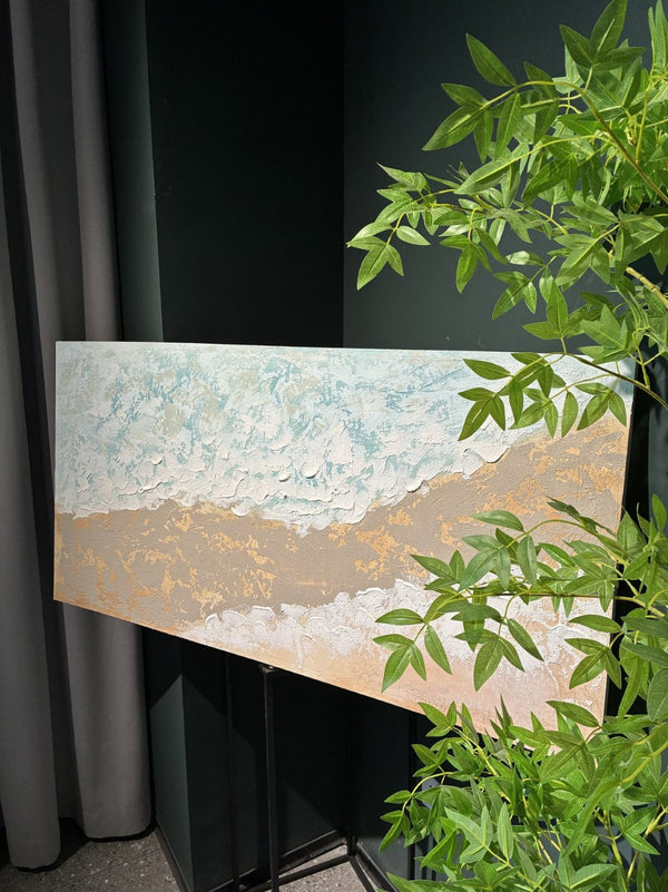 English Elm 24X48 Impasto Ocean Wave Canvas Handcrafted Coastal Art for Living Room Walls W3374P517958