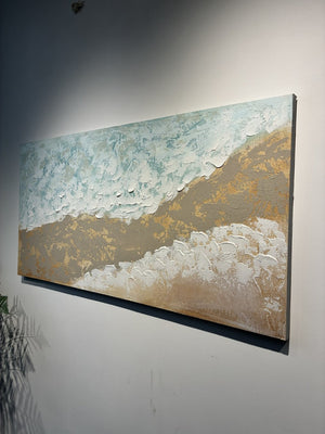 English Elm 24X48 Impasto Ocean Wave Canvas Handcrafted Coastal Art for Living Room Walls W3374P517958
