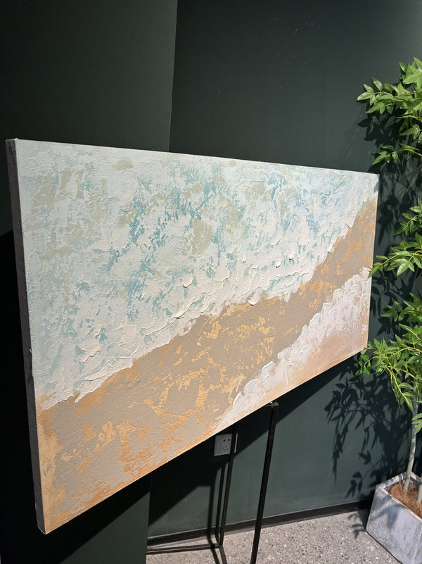 English Elm 24X48 Impasto Ocean Wave Canvas Handcrafted Coastal Art for Living Room Walls W3374P517958