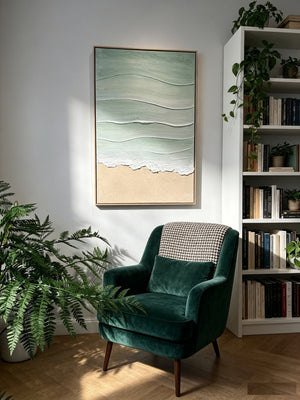 English Elm 24x36 Framed Impasto Leaf Canvas Art Neutral Botanical Wall Decor for Bedroom Living Room Beige+Blue W3374P517959
