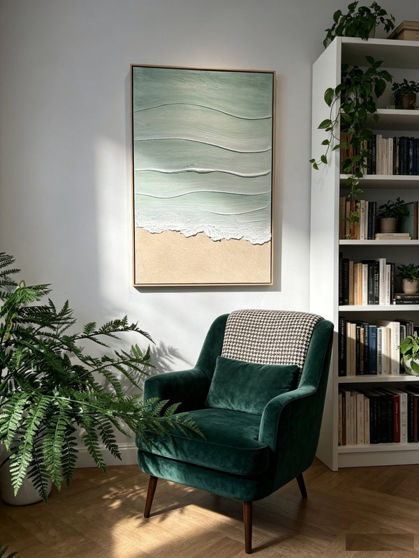 English Elm 24x36 Framed Impasto Leaf Canvas Art Neutral Botanical Wall Decor for Bedroom Living Room Beige+Blue W3374P517959