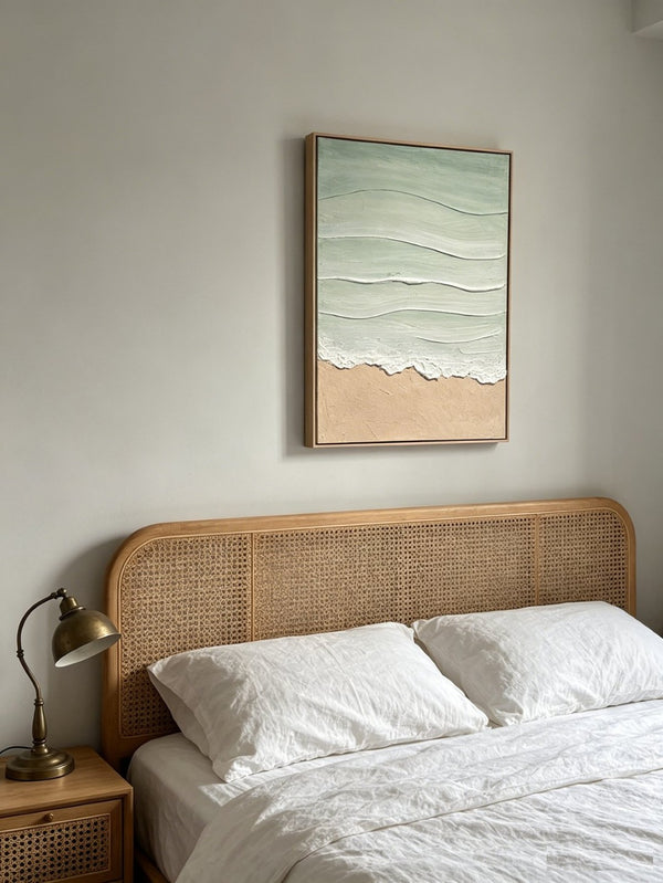 English Elm 24x36 Framed Impasto Leaf Canvas Art Neutral Botanical Wall Decor for Bedroom Living Room Beige+Blue W3374P517959