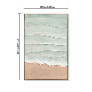 English Elm 24x36 Framed Impasto Leaf Canvas Art Neutral Botanical Wall Decor for Bedroom Living Room Beige+Blue W3374P517959
