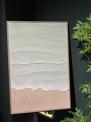 English Elm 24x36 Framed Impasto Leaf Canvas Art Neutral Botanical Wall Decor for Bedroom Living Room Beige+Blue W3374P517959
