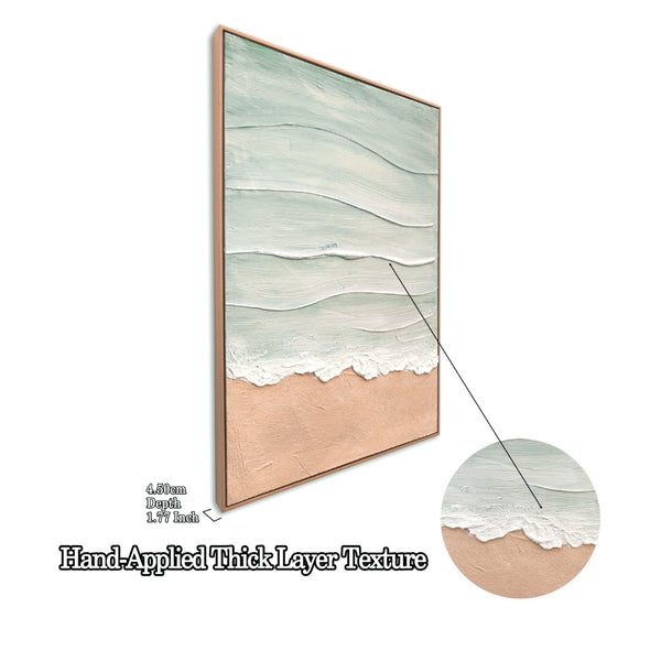 English Elm 24x36 Framed Impasto Leaf Canvas Art Neutral Botanical Wall Decor for Bedroom Living Room Beige+Blue W3374P517959