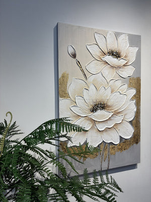 English Elm 24x36 Impasto Lotus Canvas Art Hand Painted Gold Foil Accents Neutral Wall Decor W3374P517960