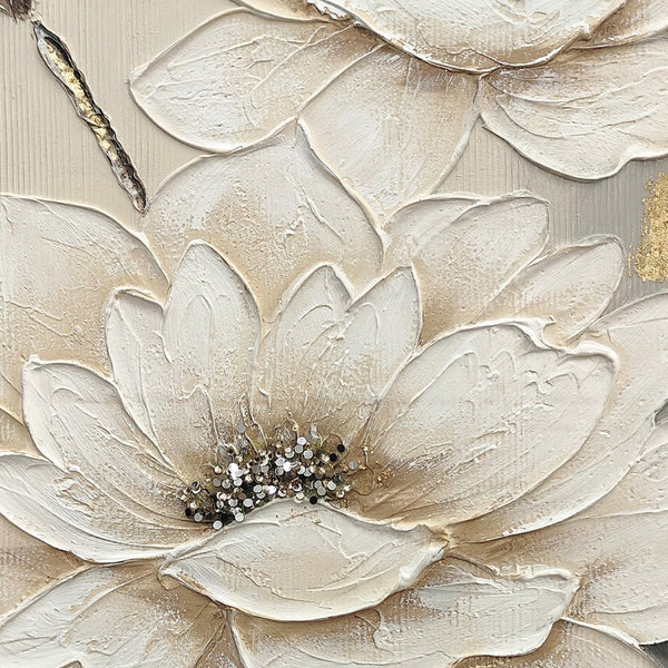 English Elm 24x36 Impasto Lotus Canvas Art Hand Painted Gold Foil Accents Neutral Wall Decor W3374P517960
