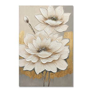 English Elm 24x36 Impasto Lotus Canvas Art Hand Painted Gold Foil Accents Neutral Wall Decor W3374P517960
