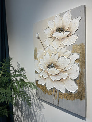 English Elm 24x36 Impasto Lotus Canvas Art Hand Painted Gold Foil Accents Neutral Wall Decor W3374P517960