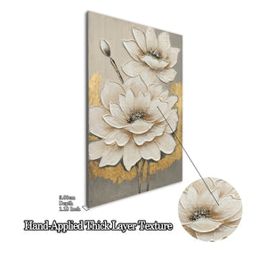 English Elm 24x36 Impasto Lotus Canvas Art Hand Painted Gold Foil Accents Neutral Wall Decor W3374P517960