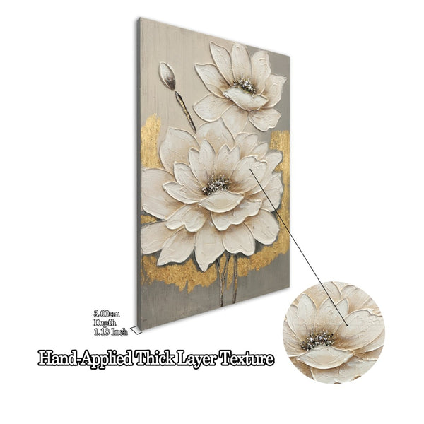 English Elm 24x36 Impasto Lotus Canvas Art Hand Painted Gold Foil Accents Neutral Wall Decor W3374P517960