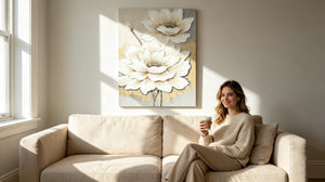 English Elm 24x36 Impasto Lotus Canvas Art Hand Painted Gold Foil Accents Neutral Wall Decor W3374P517960