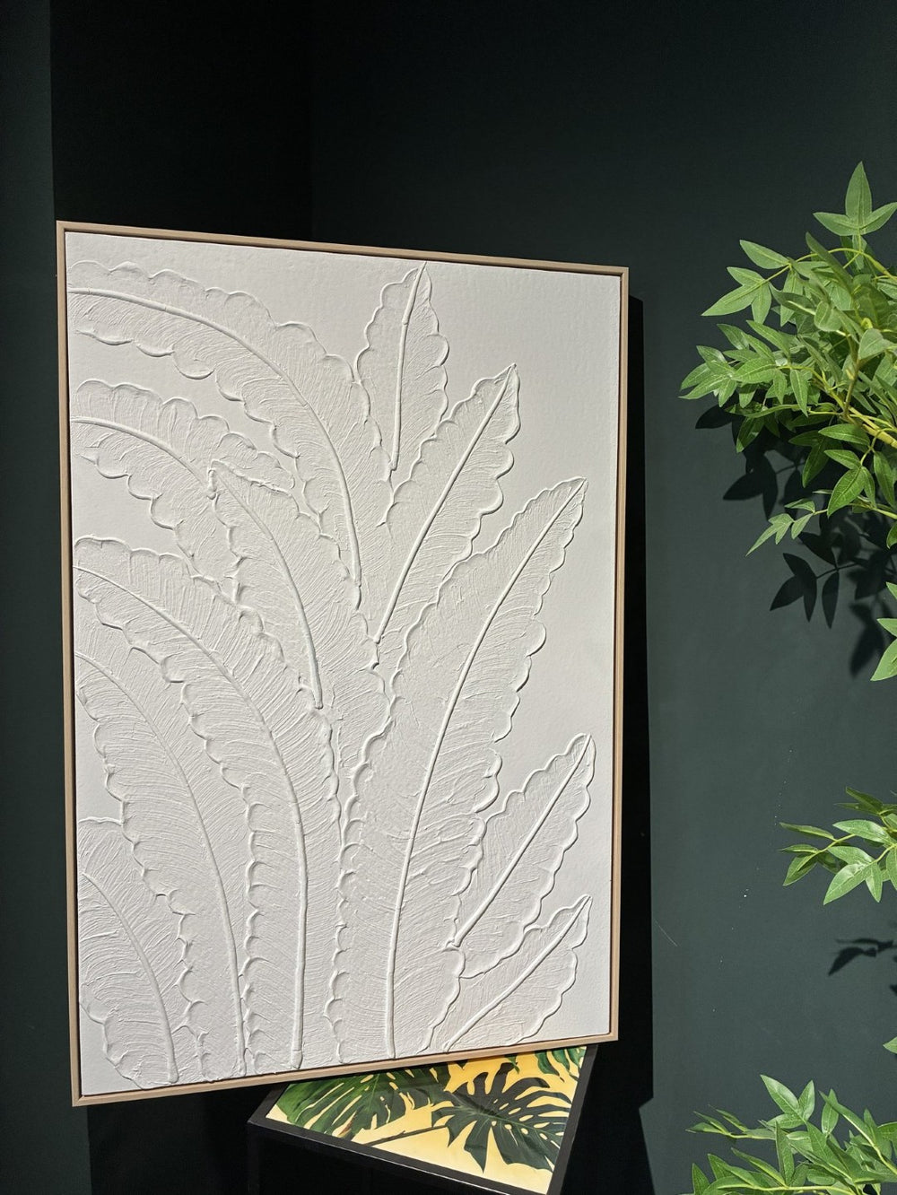 English Elm 24x36 Framed Impasto Leaf Canvas Art Neutral Botanical Wall Decor for Bedroom Living Room White W3374P517963