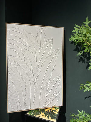 English Elm 24x36 Framed Impasto Leaf Canvas Art Neutral Botanical Wall Decor for Bedroom Living Room White W3374P517963