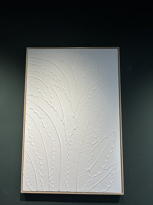 English Elm 24x36 Framed Impasto Leaf Canvas Art Neutral Botanical Wall Decor for Bedroom Living Room White W3374P517963