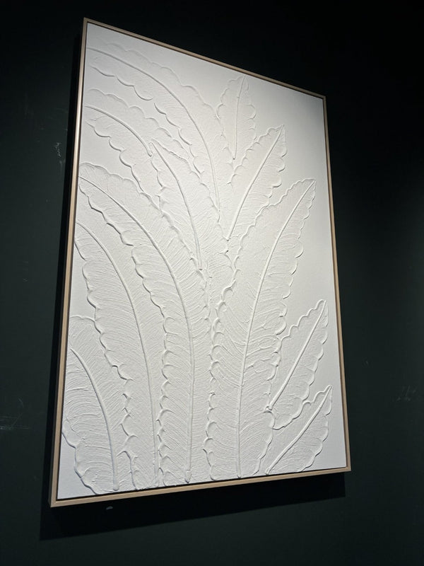 English Elm 24x36 Framed Impasto Leaf Canvas Art Neutral Botanical Wall Decor for Bedroom Living Room White W3374P517963