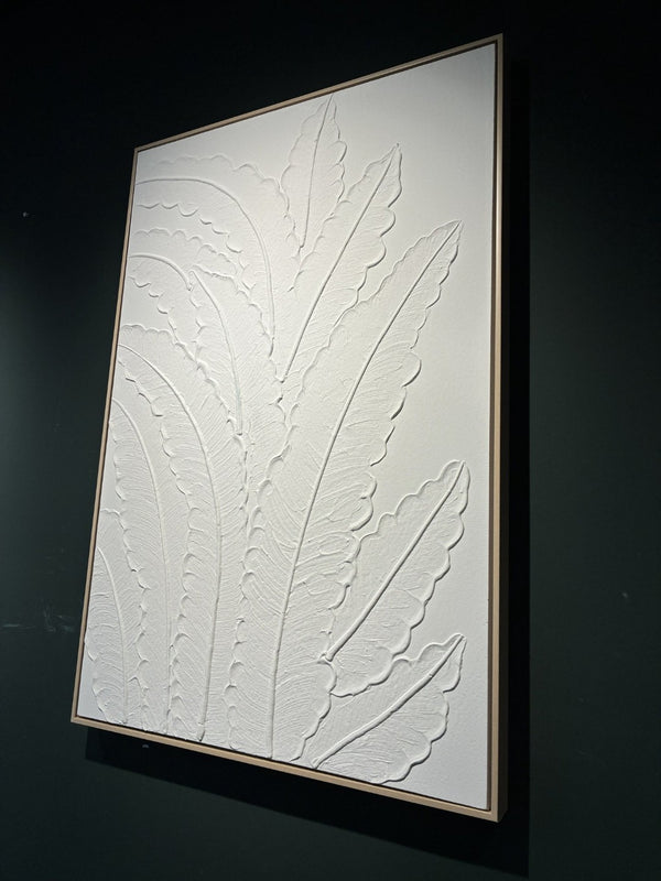 English Elm 24x36 Framed Impasto Leaf Canvas Art Neutral Botanical Wall Decor for Bedroom Living Room White W3374P517963