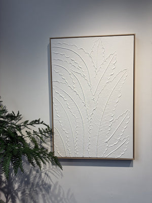 English Elm 24x36 Framed Impasto Leaf Canvas Art Neutral Botanical Wall Decor for Bedroom Living Room White W3374P517963