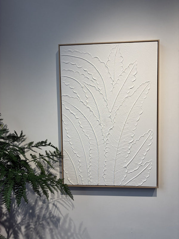 English Elm 24x36 Framed Impasto Leaf Canvas Art Neutral Botanical Wall Decor for Bedroom Living Room White W3374P517963