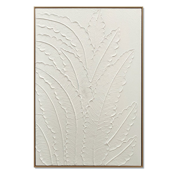 English Elm 24x36 Framed Impasto Leaf Canvas Art Neutral Botanical Wall Decor for Bedroom Living Room White W3374P517963