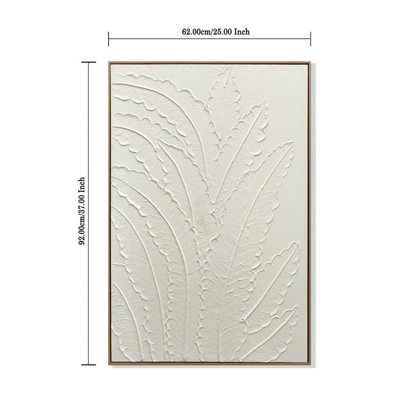 English Elm 24x36 Framed Impasto Leaf Canvas Art Neutral Botanical Wall Decor for Bedroom Living Room White W3374P517963