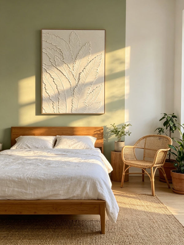 English Elm 24x36 Framed Impasto Leaf Canvas Art Neutral Botanical Wall Decor for Bedroom Living Room White W3374P517963