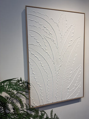 English Elm 24x36 Framed Impasto Leaf Canvas Art Neutral Botanical Wall Decor for Bedroom Living Room White W3374P517963