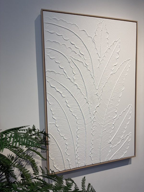 English Elm 24x36 Framed Impasto Leaf Canvas Art Neutral Botanical Wall Decor for Bedroom Living Room White W3374P517963