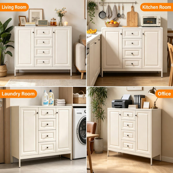 English Elm 40.16'' Steel Sideboard Buffet with 4 Drawers 2 Doors Adjustable Shelves Hallway Storage W3387P487623