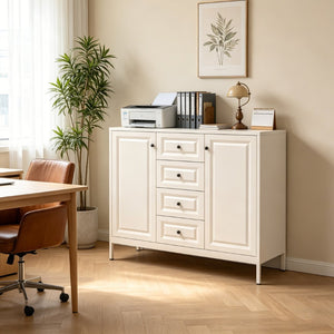 English Elm 40.16'' Steel Sideboard Buffet with 4 Drawers 2 Doors Adjustable Shelves Hallway Storage W3387P487623