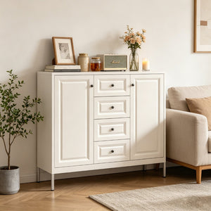 English Elm 40.16'' Steel Sideboard Buffet with 4 Drawers 2 Doors Adjustable Shelves Hallway Storage W3387P487623