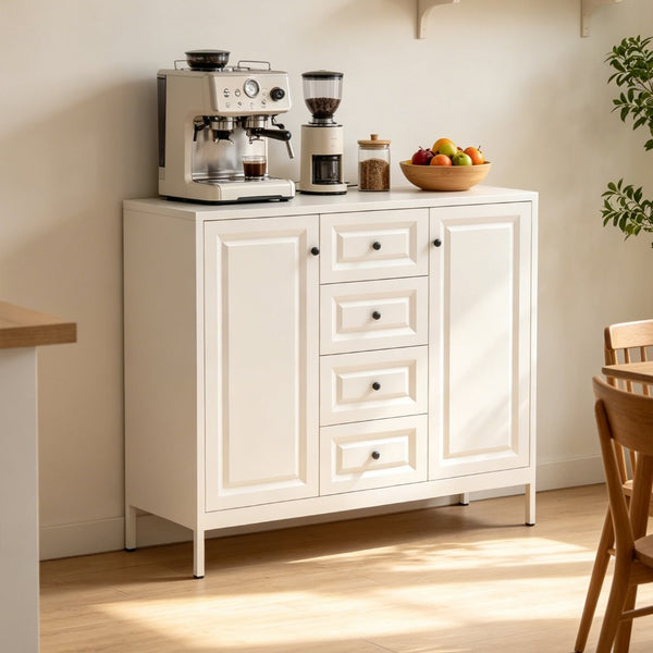 English Elm 40.16'' Steel Sideboard Buffet with 4 Drawers 2 Doors Adjustable Shelves Hallway Storage W3387P487623