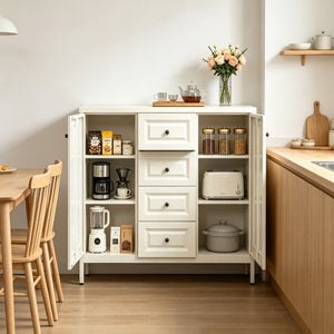 English Elm 40.16'' Steel Sideboard Buffet with 4 Drawers 2 Doors Adjustable Shelves Hallway Storage W3387P487623