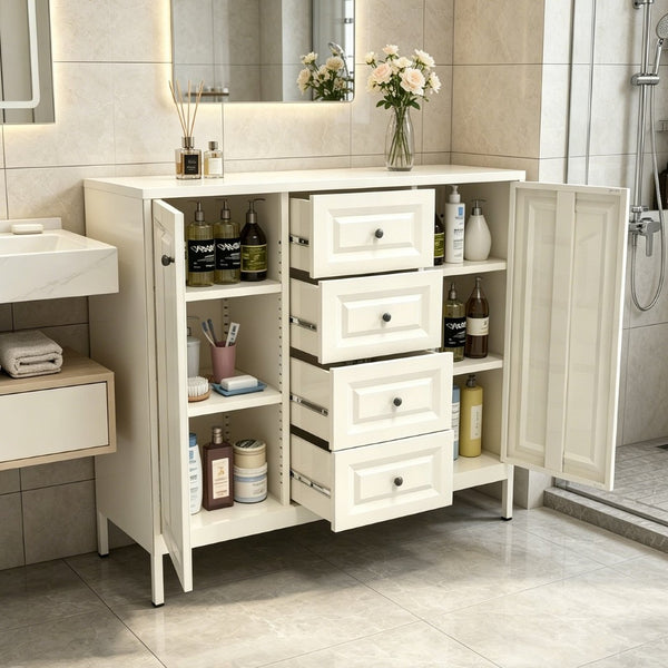 English Elm 40.16'' Steel Sideboard Buffet with 4 Drawers 2 Doors Adjustable Shelves Hallway Storage W3387P487623