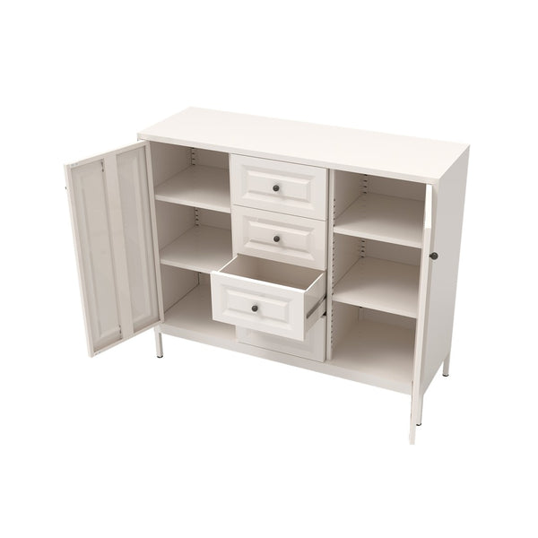 English Elm 40.16'' Steel Sideboard Buffet with 4 Drawers 2 Doors Adjustable Shelves Hallway Storage W3387P487623
