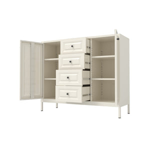 English Elm 40.16'' Steel Sideboard Buffet with 4 Drawers 2 Doors Adjustable Shelves Hallway Storage W3387P487623