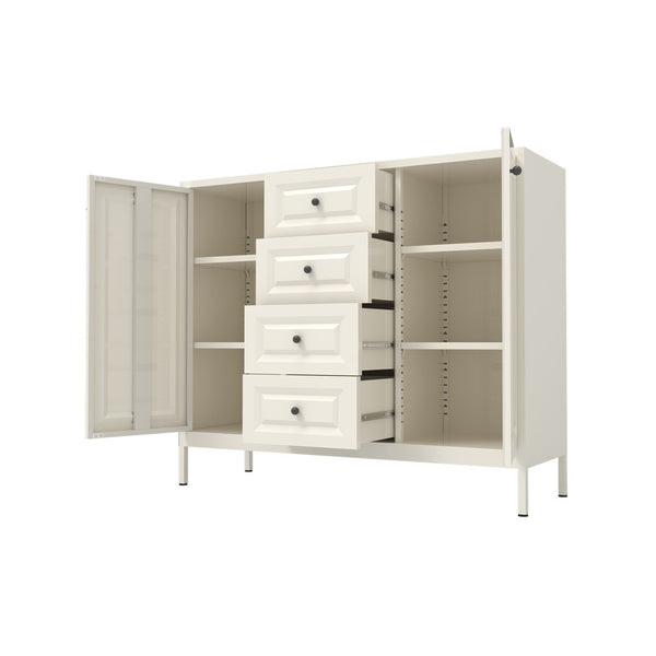 English Elm 40.16'' Steel Sideboard Buffet with 4 Drawers 2 Doors Adjustable Shelves Hallway Storage W3387P487623
