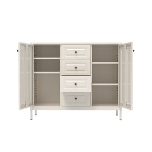 English Elm 40.16'' Steel Sideboard Buffet with 4 Drawers 2 Doors Adjustable Shelves Hallway Storage W3387P487623
