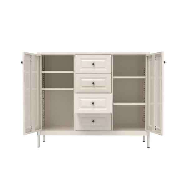English Elm 40.16'' Steel Sideboard Buffet with 4 Drawers 2 Doors Adjustable Shelves Hallway Storage W3387P487623