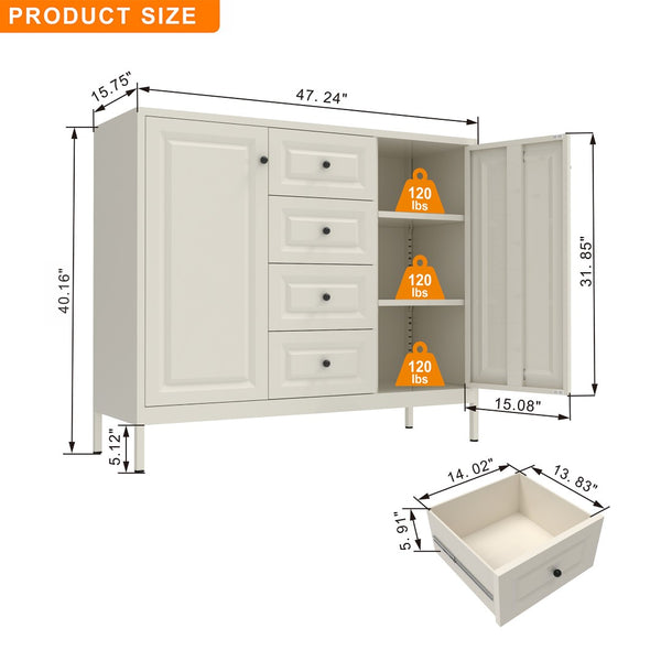 English Elm 40.16'' Steel Sideboard Buffet with 4 Drawers 2 Doors Adjustable Shelves Hallway Storage W3387P487623