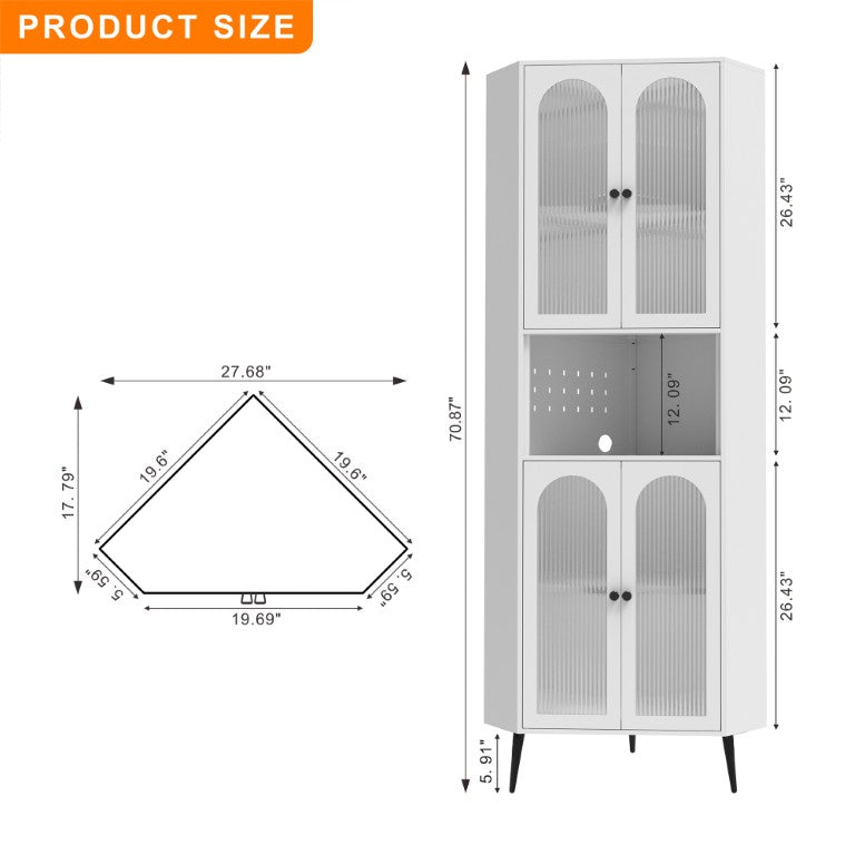 English Elm 70.87 Inch Tall Corner Cabinet Powder Coated Steel Adjustable Shelves Vertical Storage W3387P499390