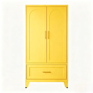 English Elm 60" Tall Steel Wardrobe with Hanging Rod Drawer and Adjustable Shelf for Compact Spaces W3387P540566