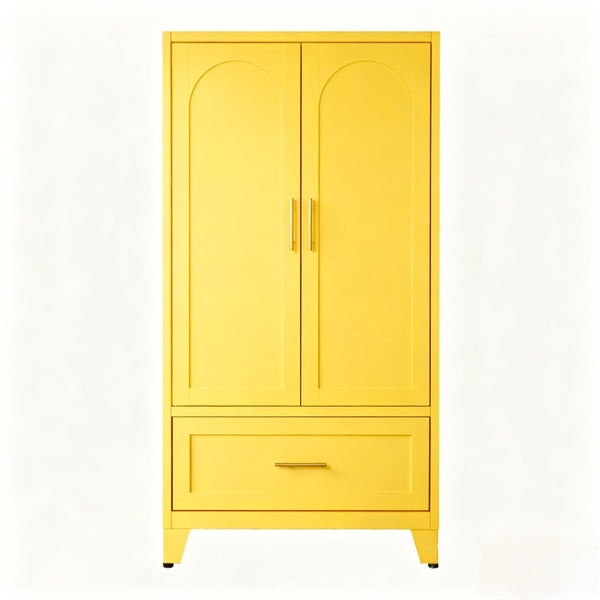 English Elm 60" Tall Steel Wardrobe with Hanging Rod Drawer and Adjustable Shelf for Compact Spaces W3387P540566