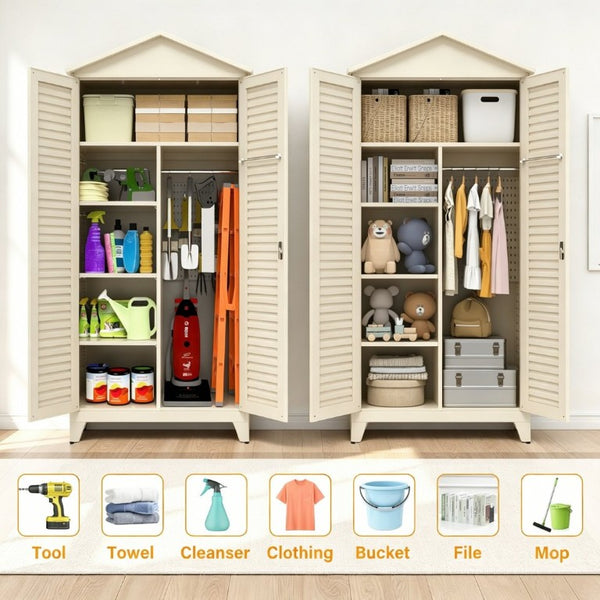 English Elm Spire79.1 Tall Steel Garage Storage Cabinet with Pegboard Shelves and Dual Hanging Rods W3387S00001