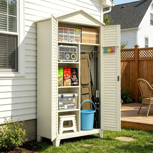 English Elm Spire79.1 Tall Steel Garage Storage Cabinet with Pegboard Shelves and Dual Hanging Rods W3387S00001