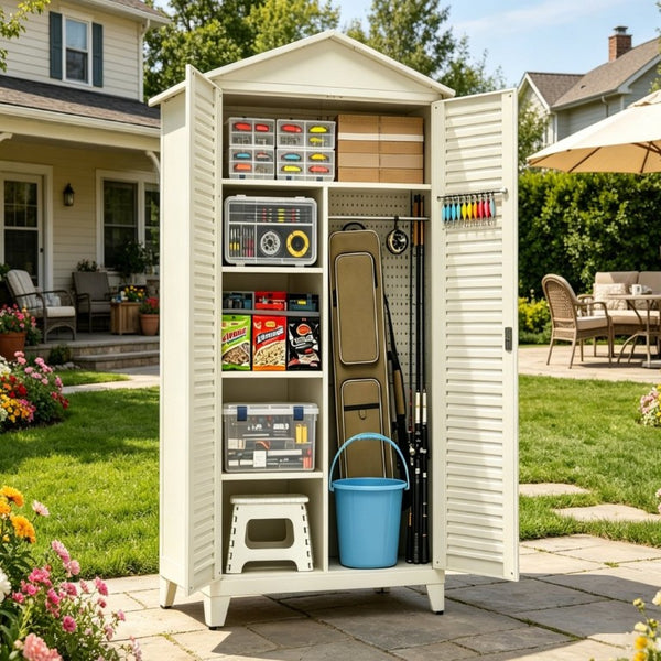 English Elm Spire79.1 Tall Steel Garage Storage Cabinet with Pegboard Shelves and Dual Hanging Rods W3387S00001